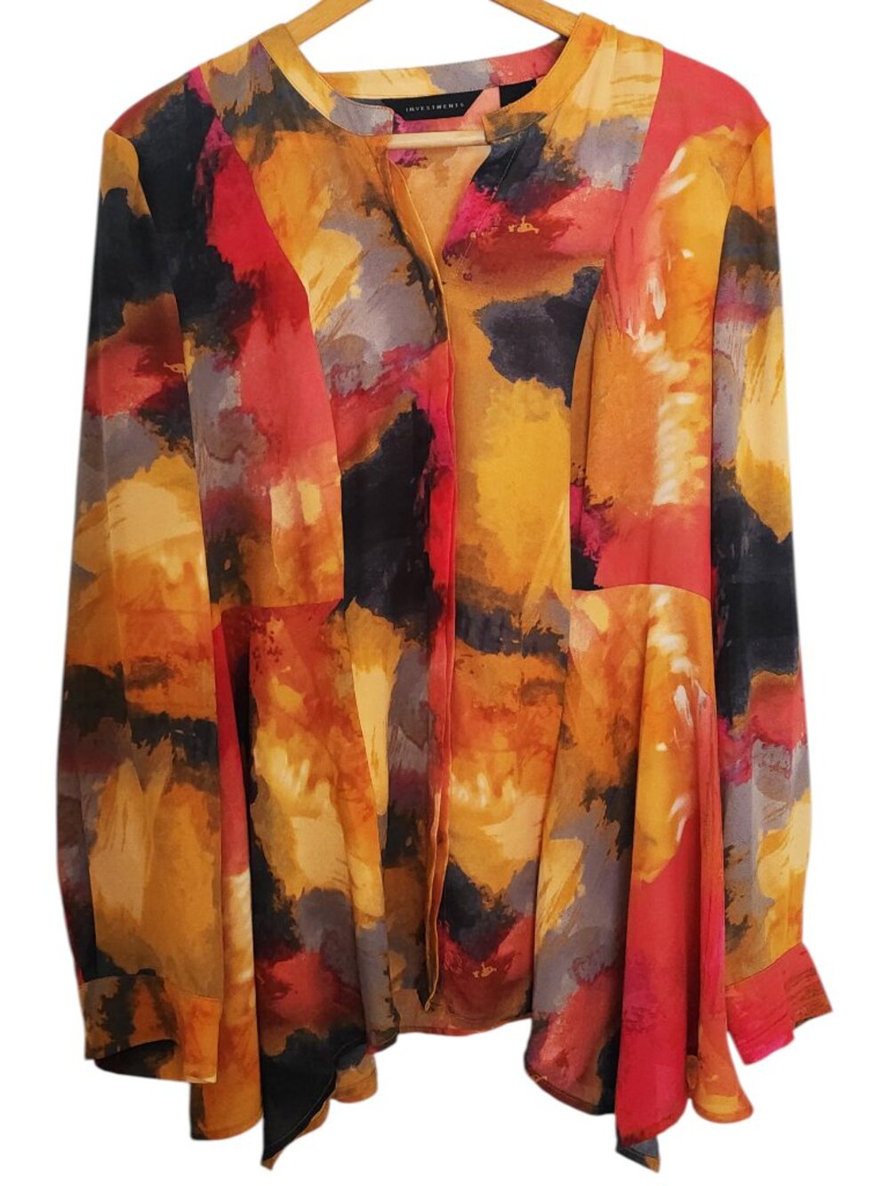 Investments L Long Sleeve Top Blouse Abstract Artsy Print